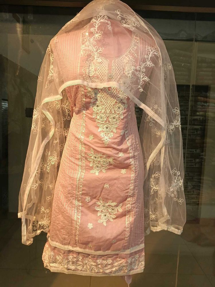 Beautiful Pink Embroidered Kurta with Dupatta