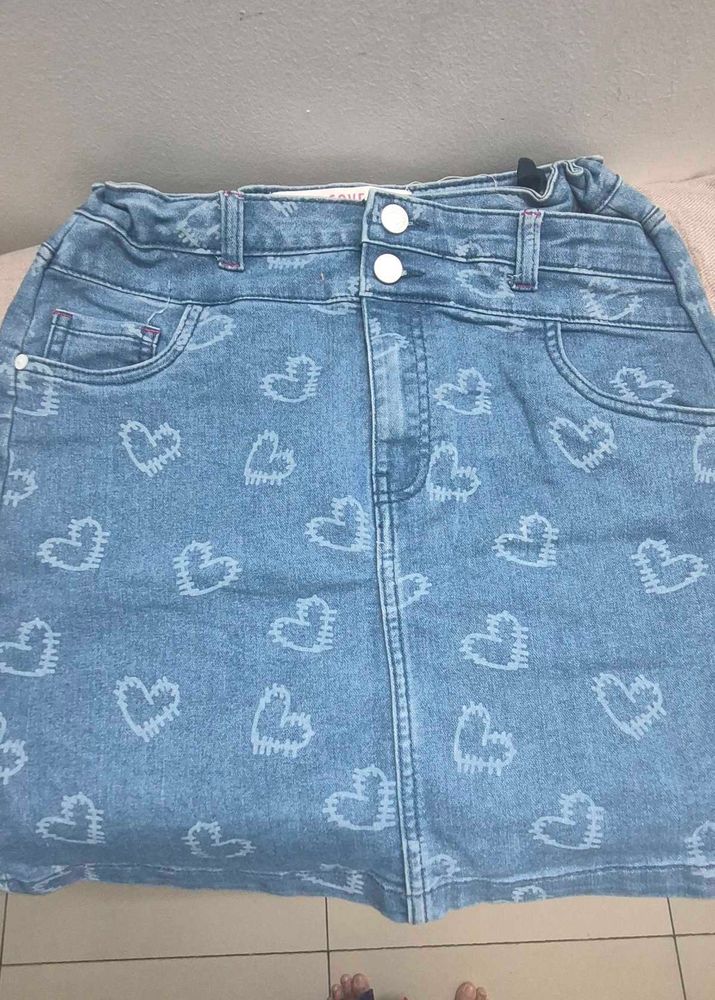 Cute Denim Heart Print Skirt