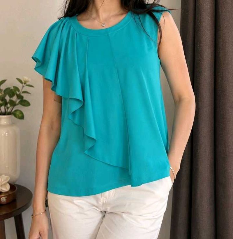 Sea green Ruffle Detail Top