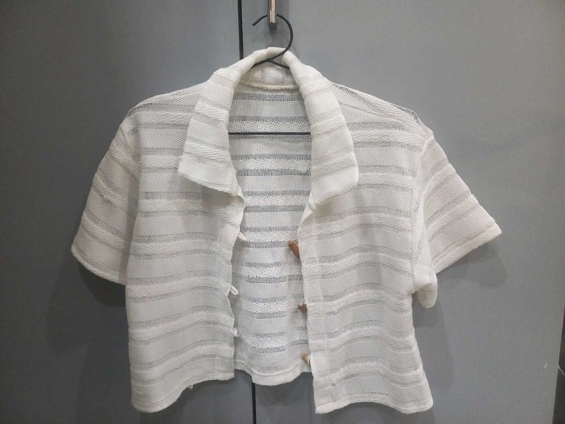 Women's White Knitted Shrug/Cardigan/Shirt