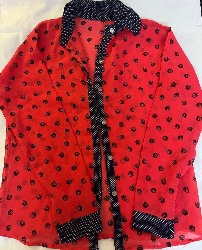 Sheer Red Printed Shirt
