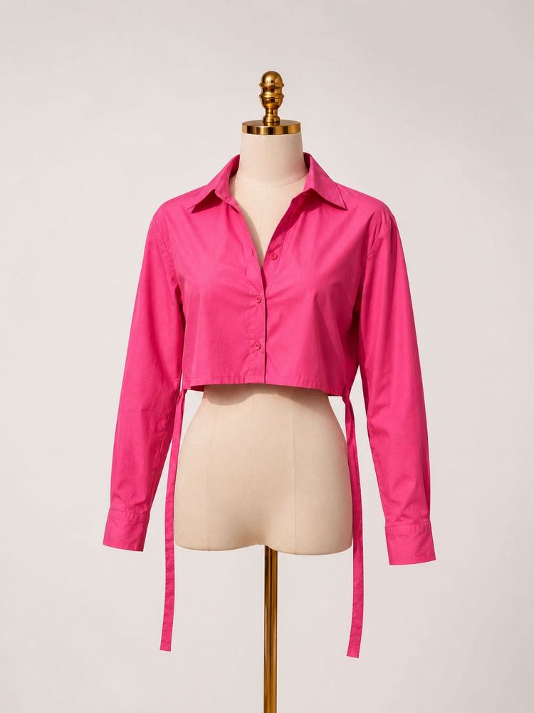 New Hot Pink Cropped Button-Up Shirt (L)