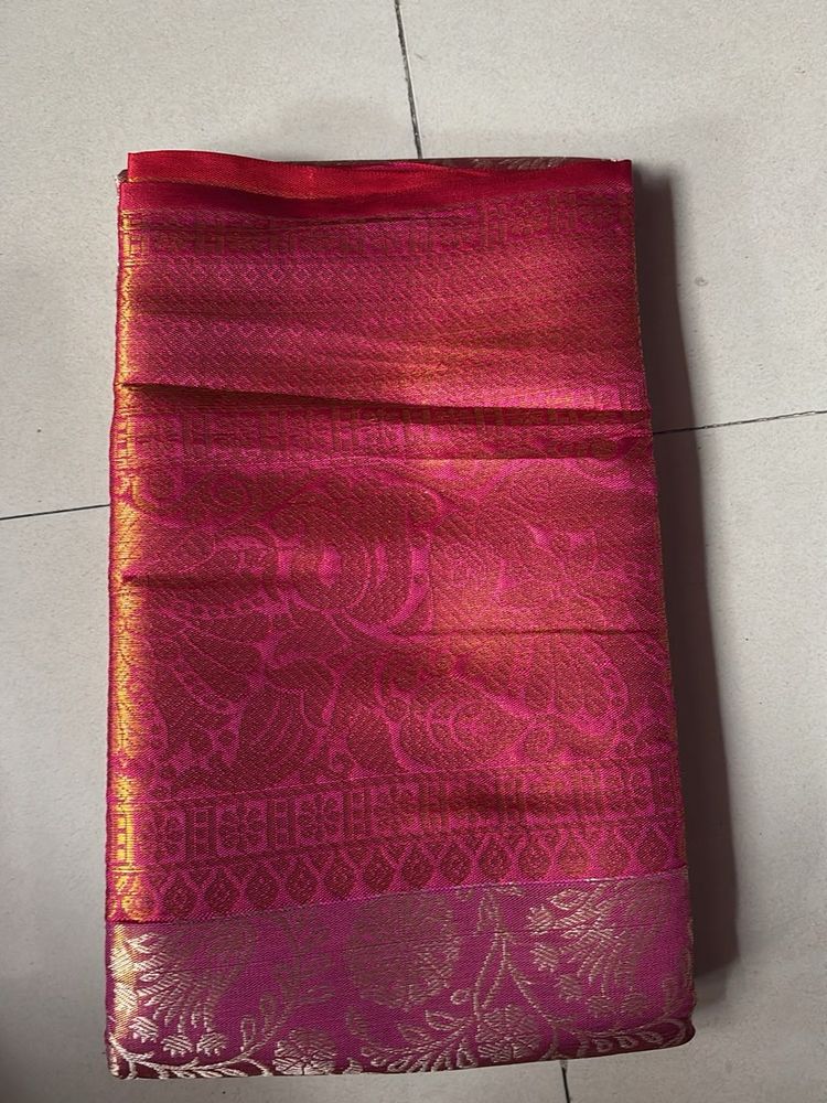 Vibrant Pink &amp; Gold Silk Saree