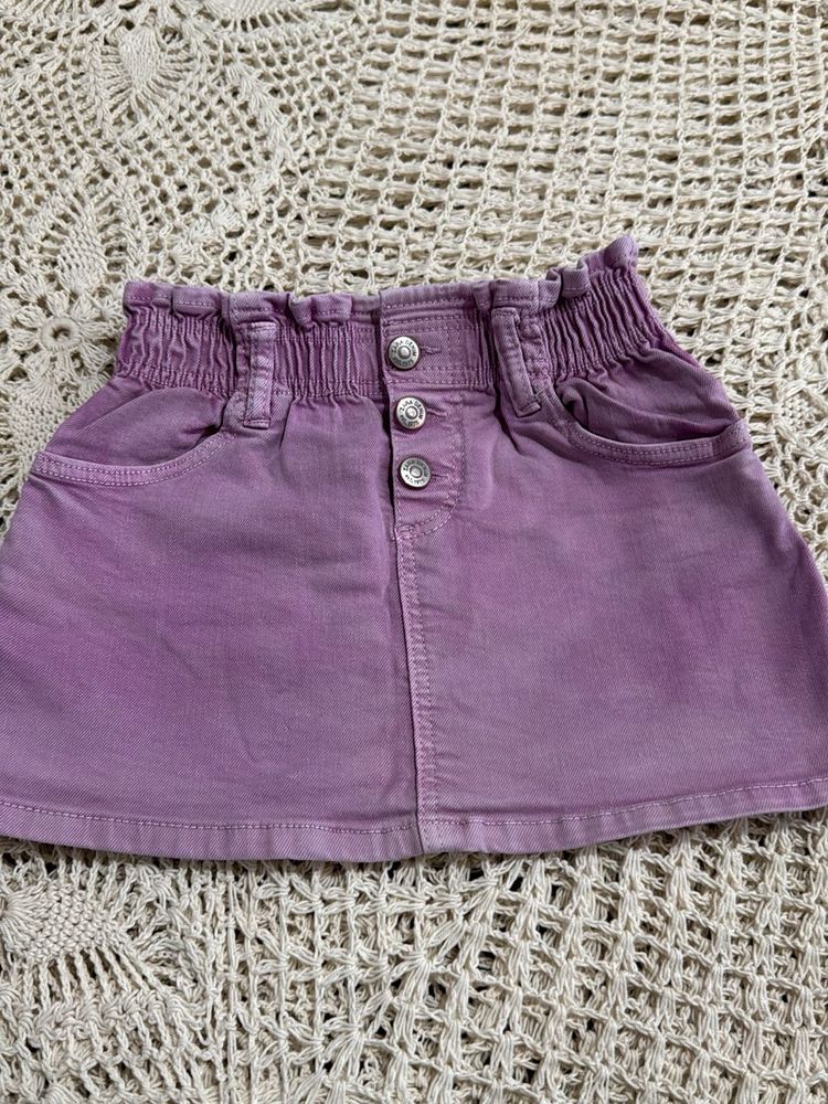 Lavender Denim Skirt with Smocked Waist
