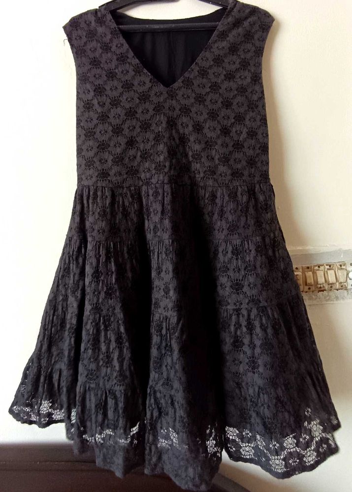 grey Lace Tiered Dress