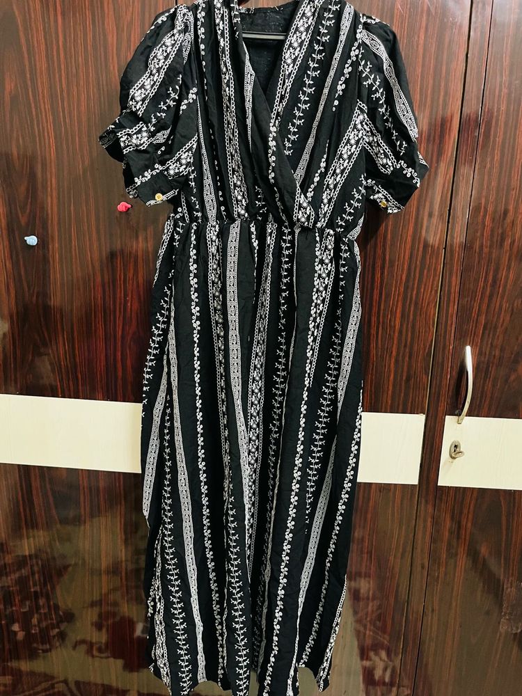 Black &amp; White Striped Midi Dress