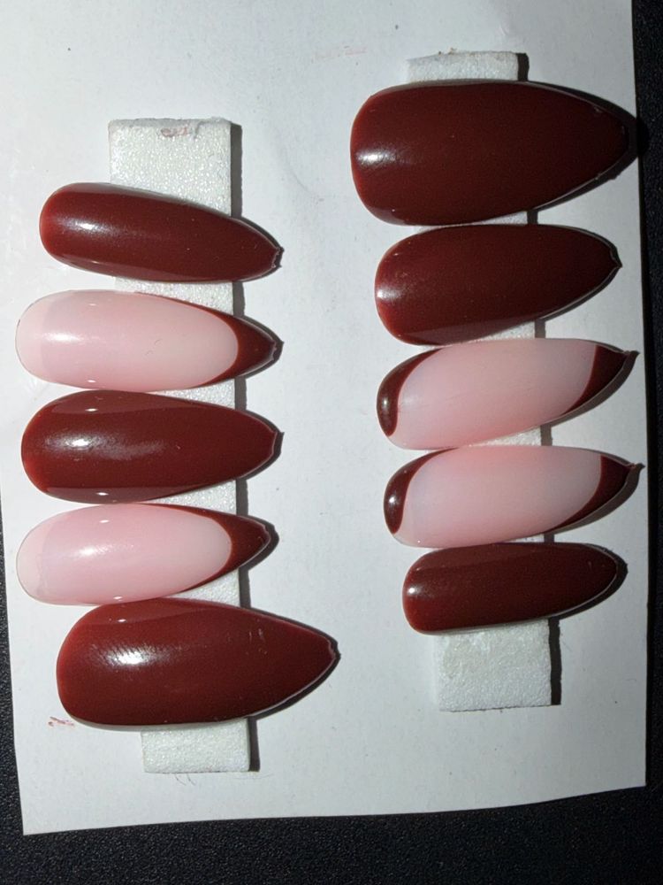 Press-On Nails - Burgundy &amp; Pink