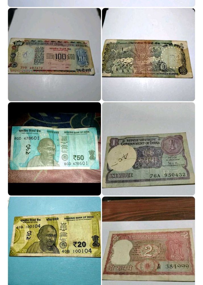Old Rs100/50/20/5/2/1 Currency Notes