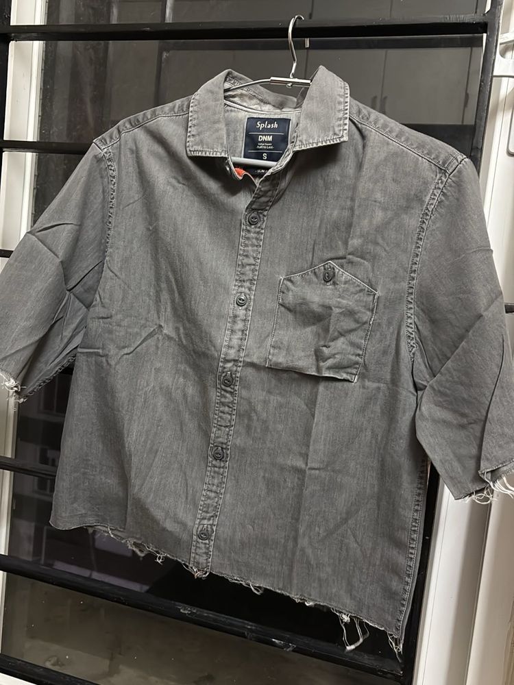Splash Denim Grey Cropped Shirt