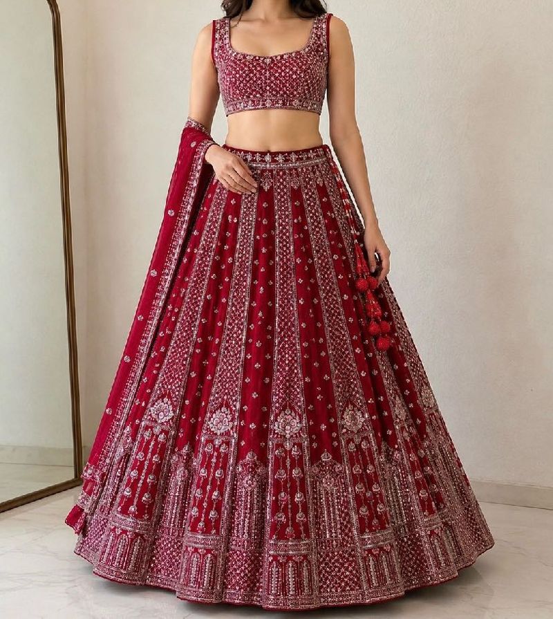 Stunning Red Embroidered Lehenga Choli