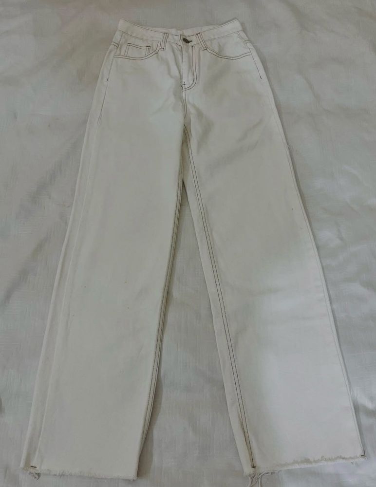 off white wide leg jeans