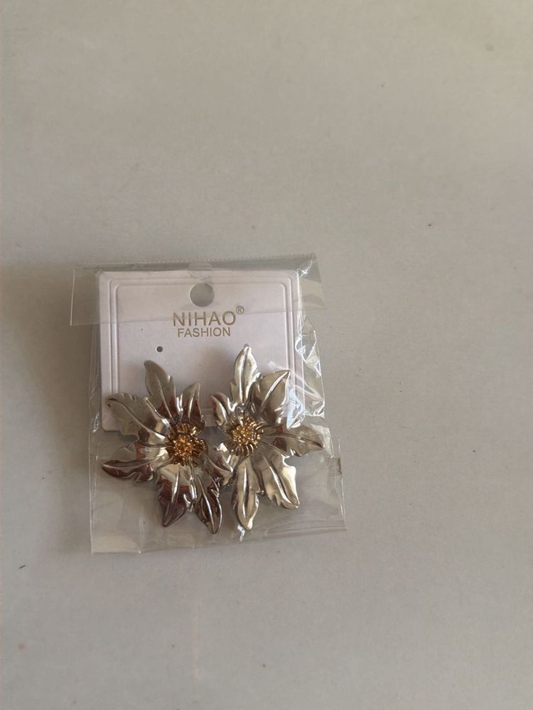 Silver Flower Statement Earrings
