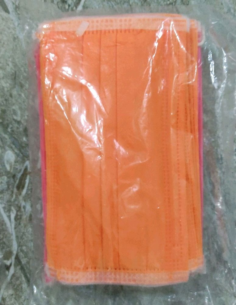 Use And Throw Masks Orange And Pink Color