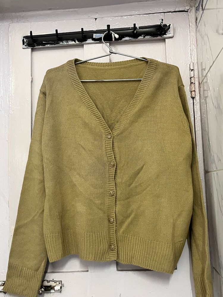Olive Green Button-Up Cardigan