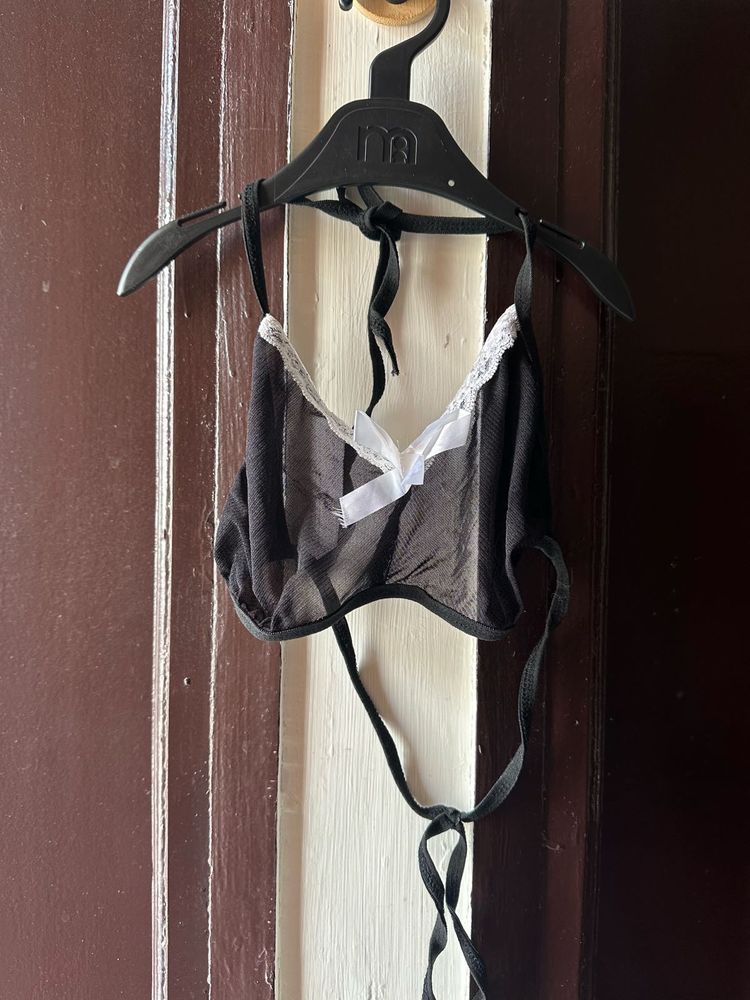 Sheer Lace Trim Bra and bikini