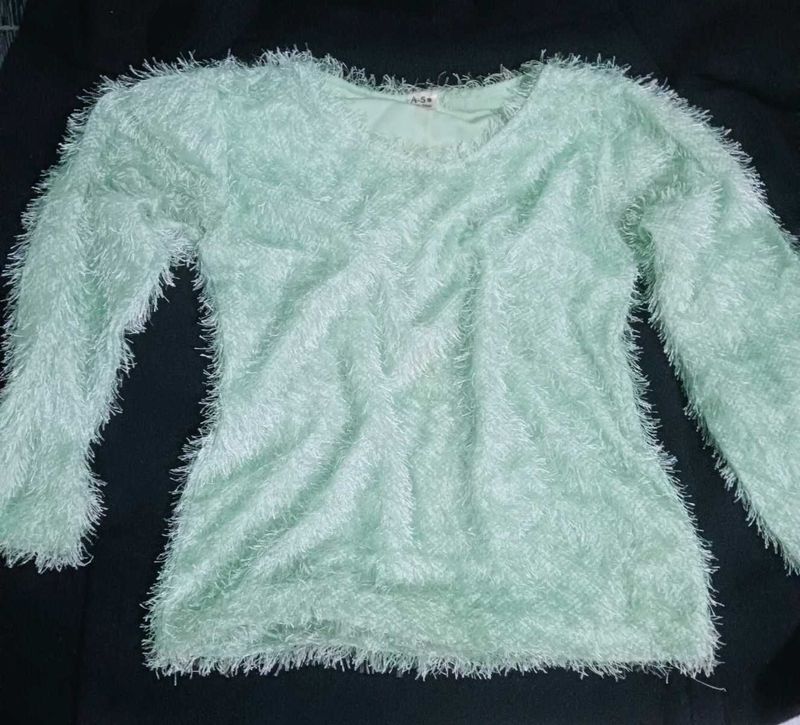 Cozy Fuzzy Mint Green Long Sleeve Top