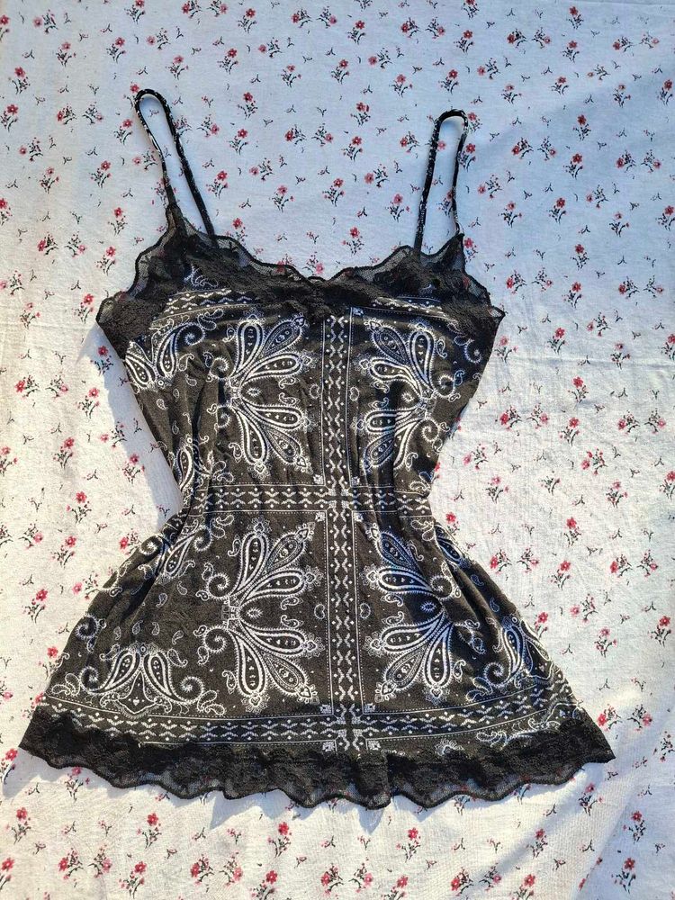 Cute Bandana Print Lace Trim Cami Top