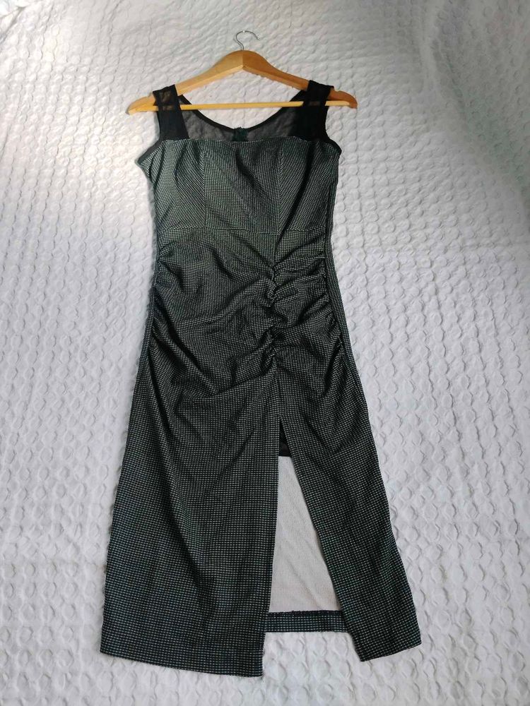 Chic Ruched Front Slit Dress