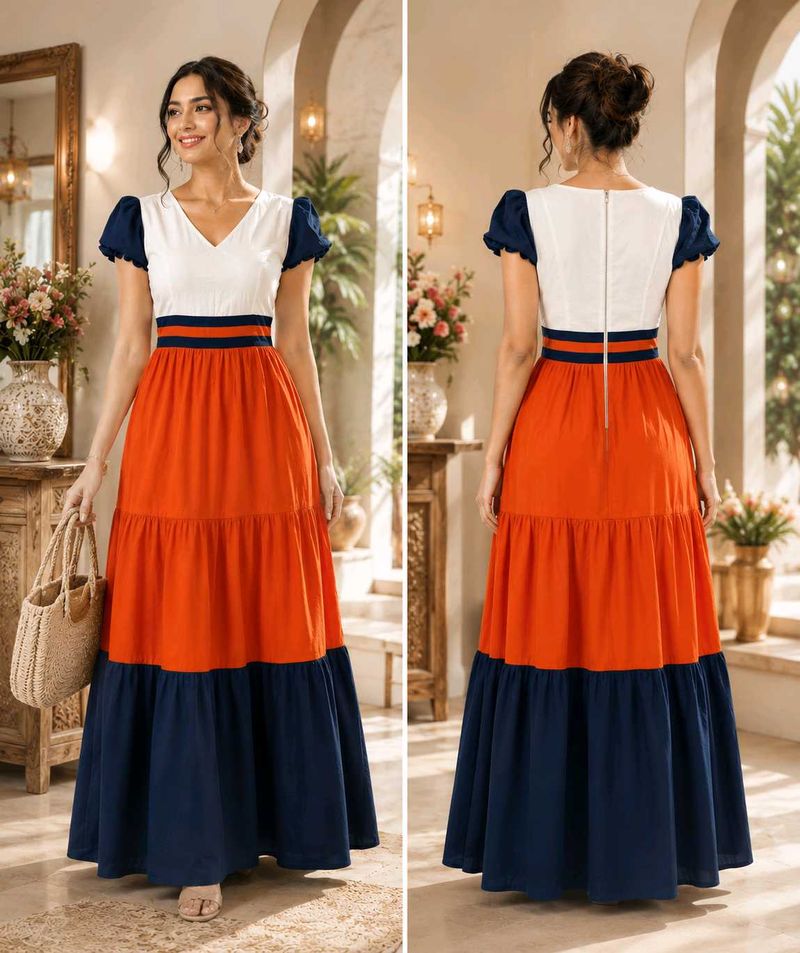 Color Block Tiered Maxi Dress