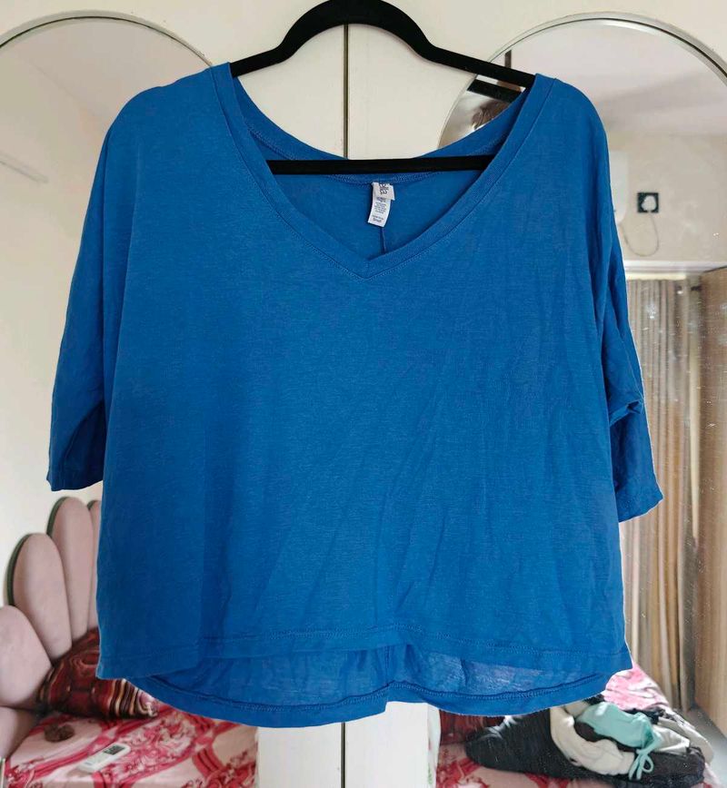 V-Neck Blue Casual Top
