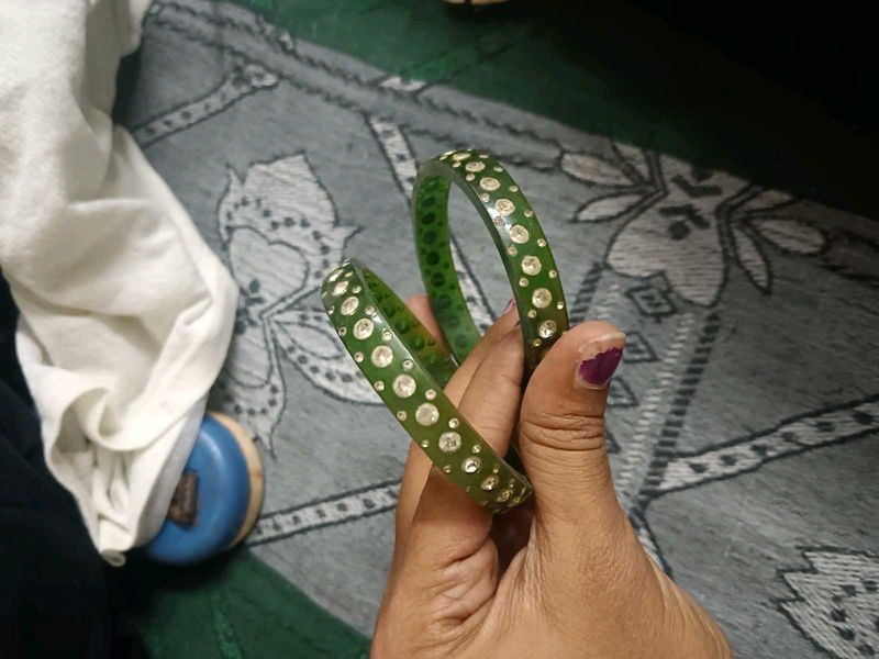 Green Embellished Bangles