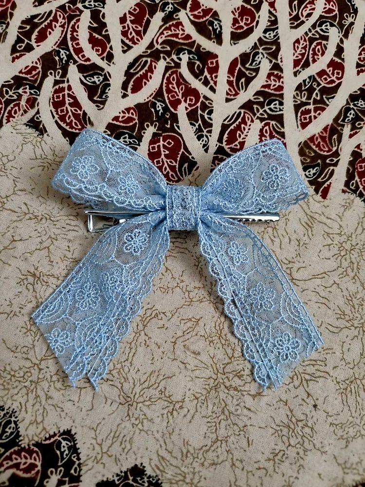 Blue Lace Bow Hair Clip
