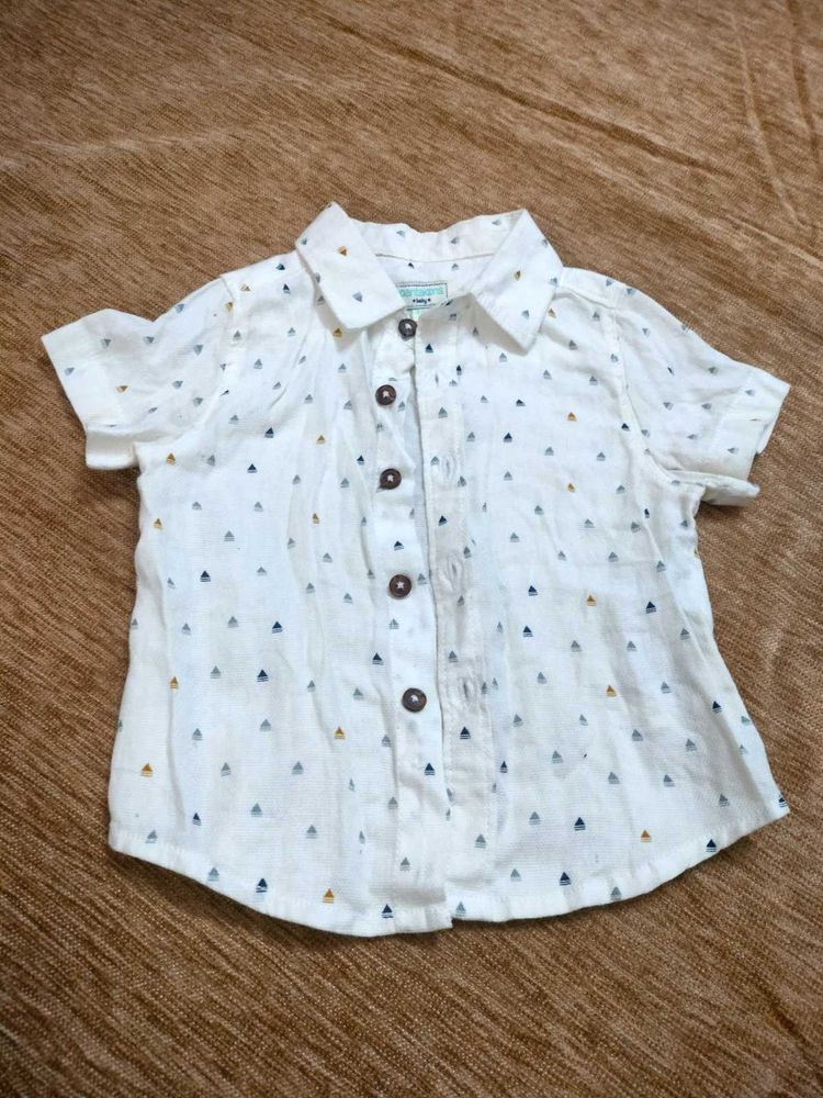 Cute Boys White Triangle Print Shirt