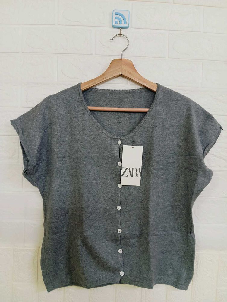 Gray Button-Down Top