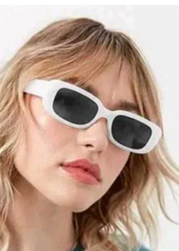 Trendy White Rectangular Sunglasses