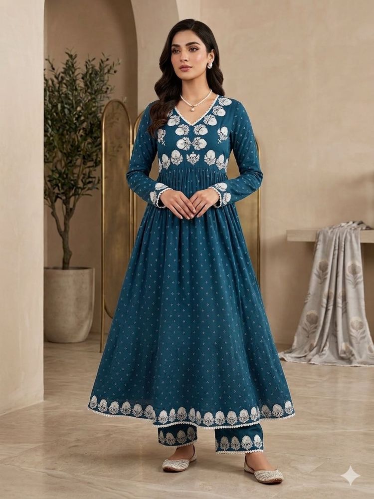 blue Embroidered Kurta Set