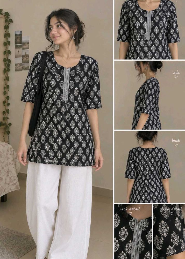 Stylish Black &amp; White Printed Kurta