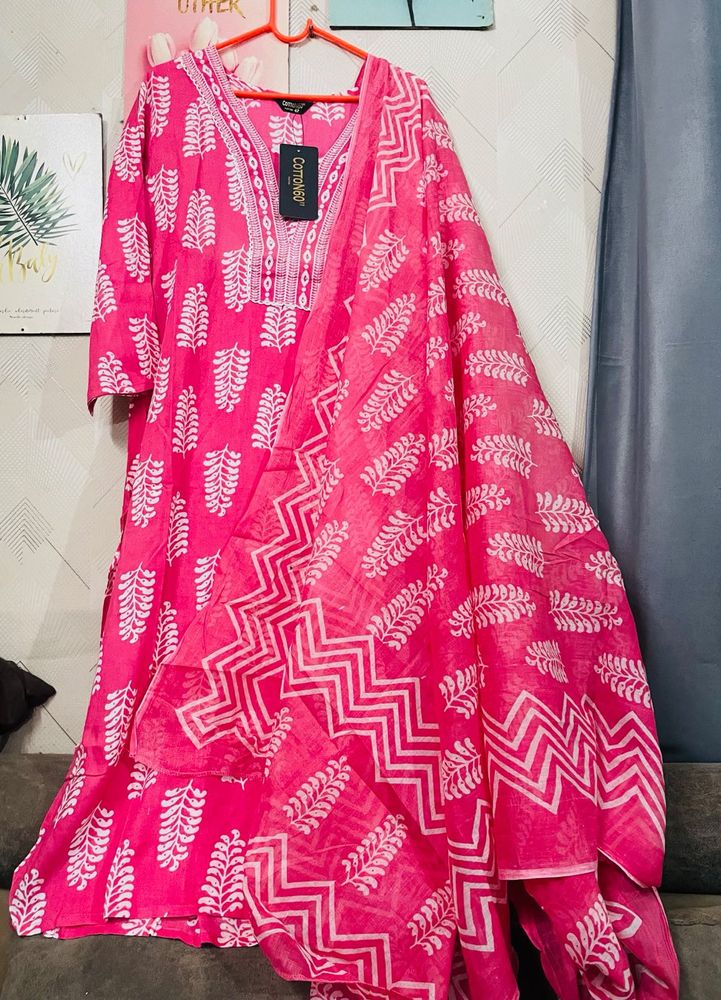 cotton Pink  Print Kurta Set fixed price unused
