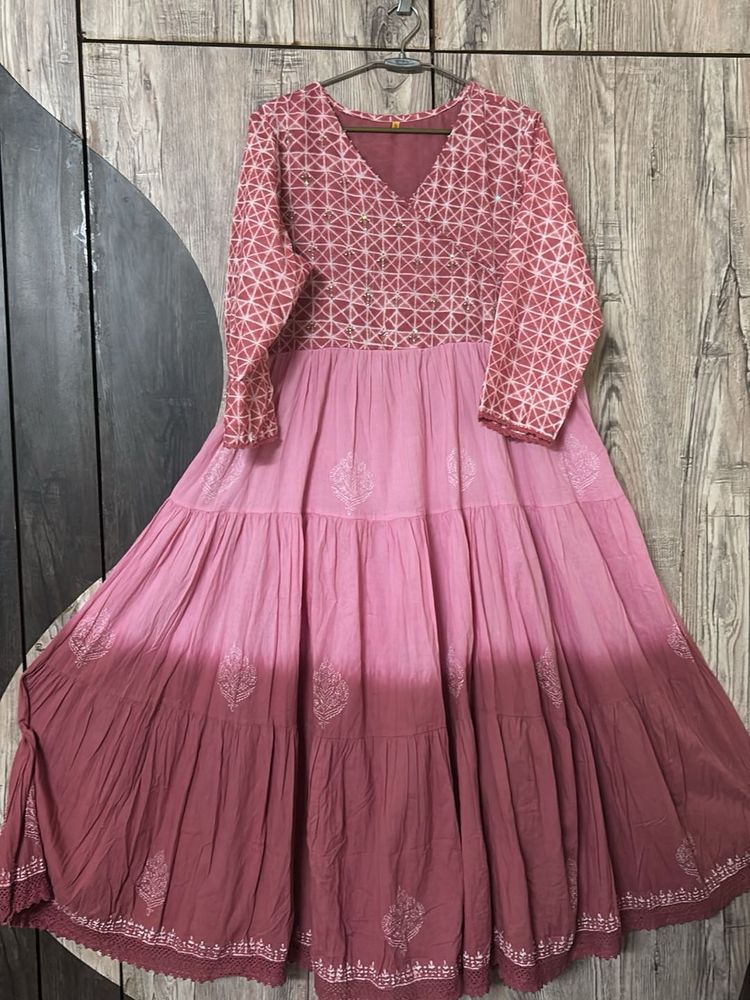 Pretty Pink Ombre Tiered Ethnic Gown