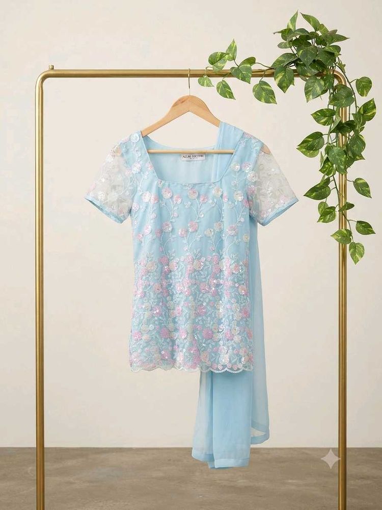 Stunning Blue Embroidered Kurta Set