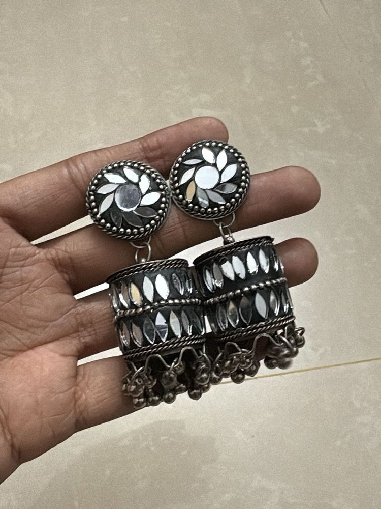 Mirror Work Jhumka Earrings