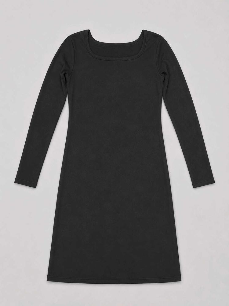 Simple Black Long Sleeve Dress Ribbed