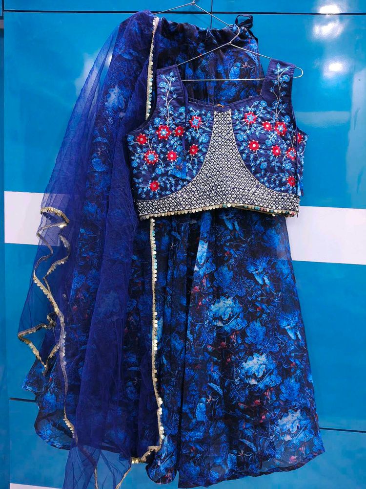 Blue Floral Embroidered Lehenga Choli Set