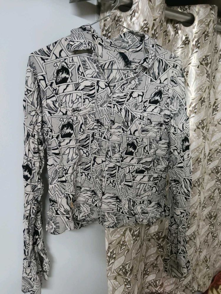 Graphic Print Button-Up Shirt
