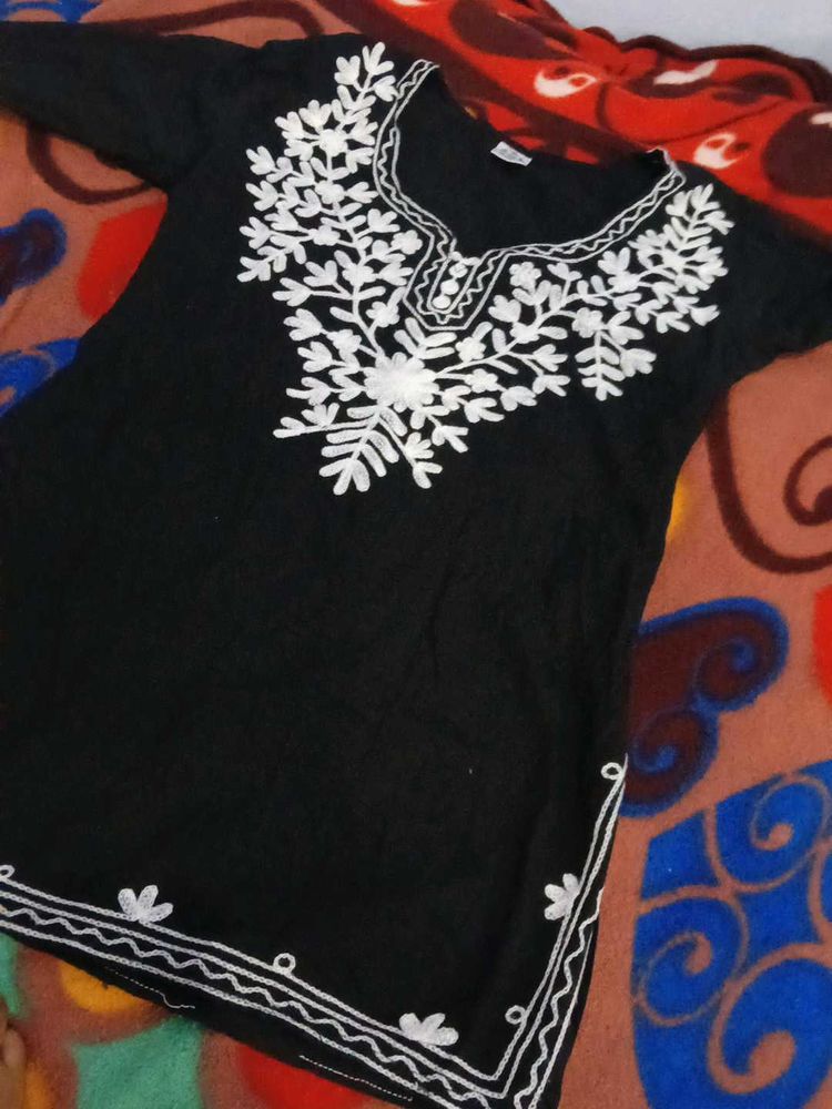 Black Kurta with White Embroidery