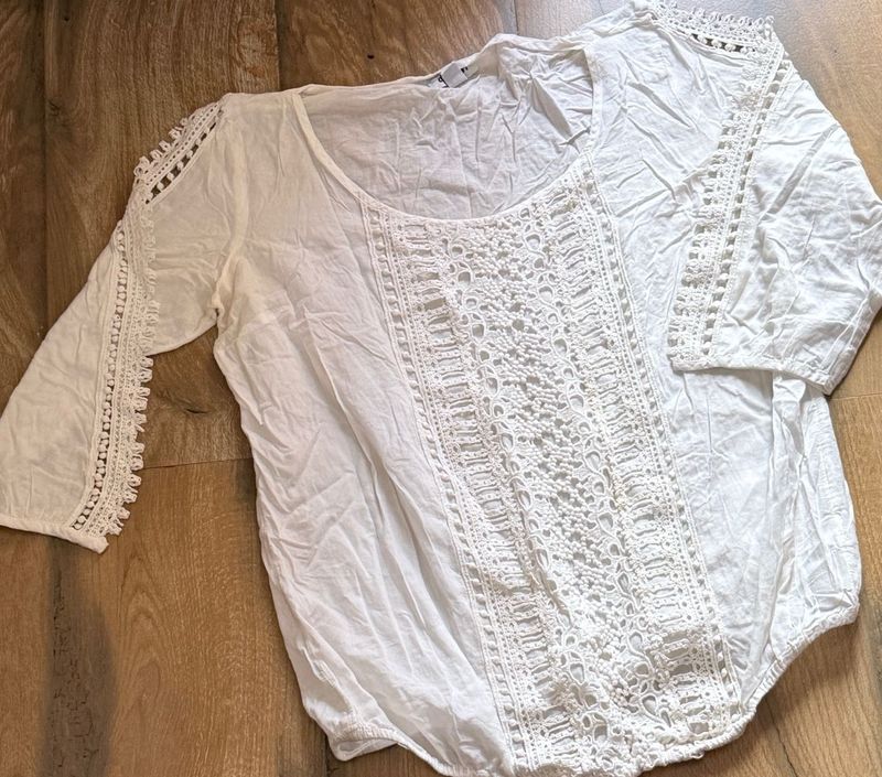Boho Lace Trimmed White Tunic Top