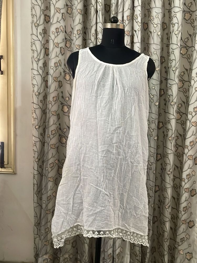 White Cotton Lace Trim Camisole