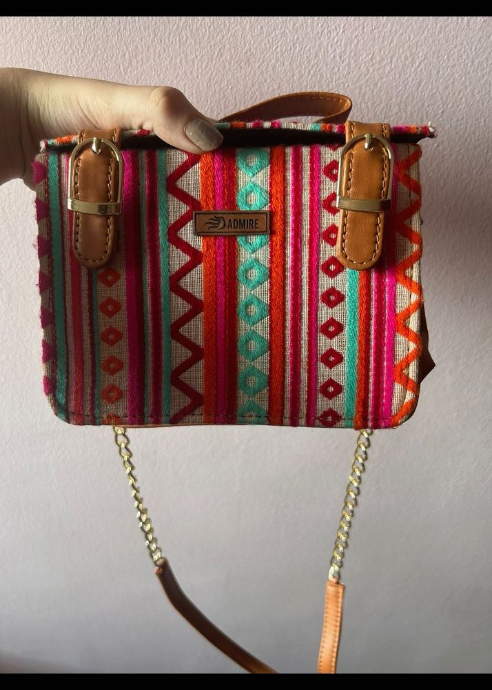 Textured Printed Fabric Block Bag Stylish