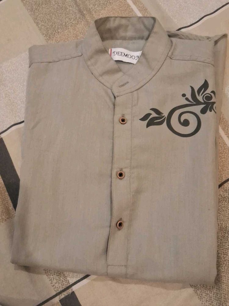 Men's Beige Kurta with Print