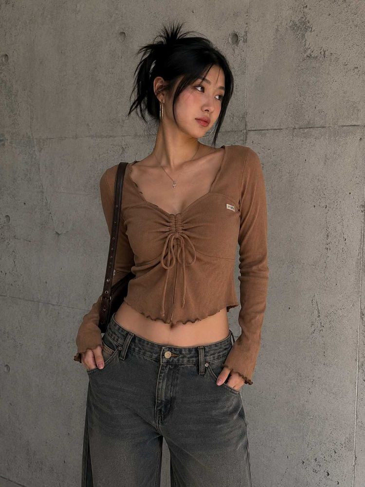 Ruched Front Long Sleeve Top