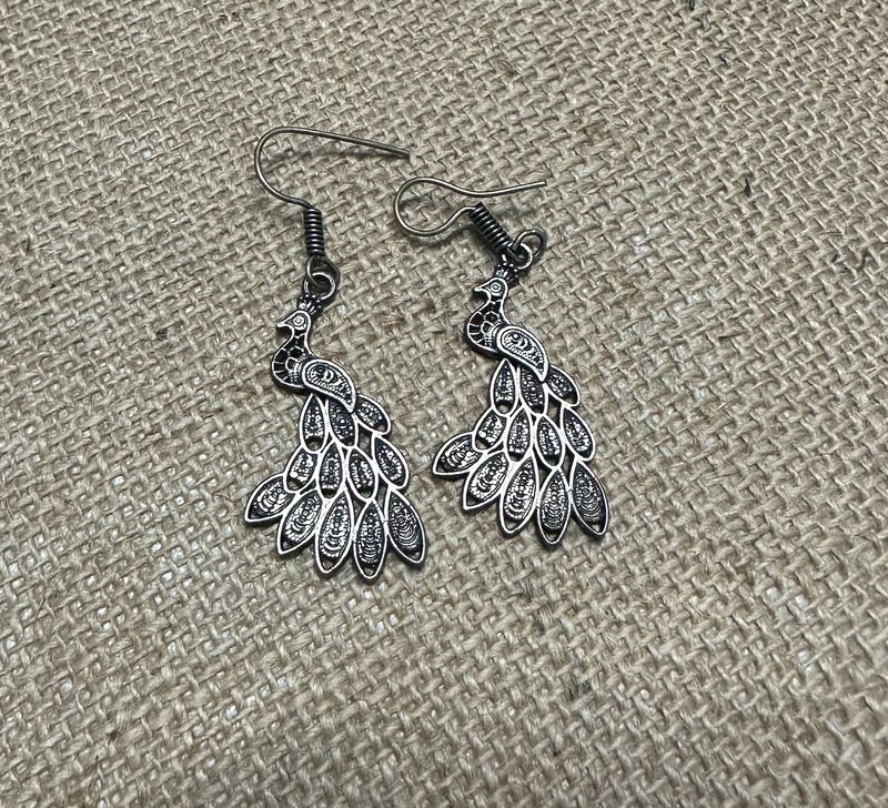 Unused Oxidised Peacock Earings With Freebies