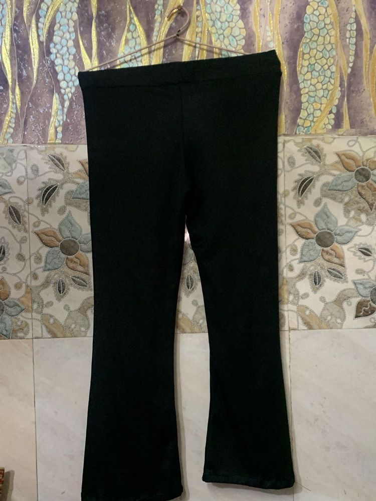 Flared Textured Black Pants