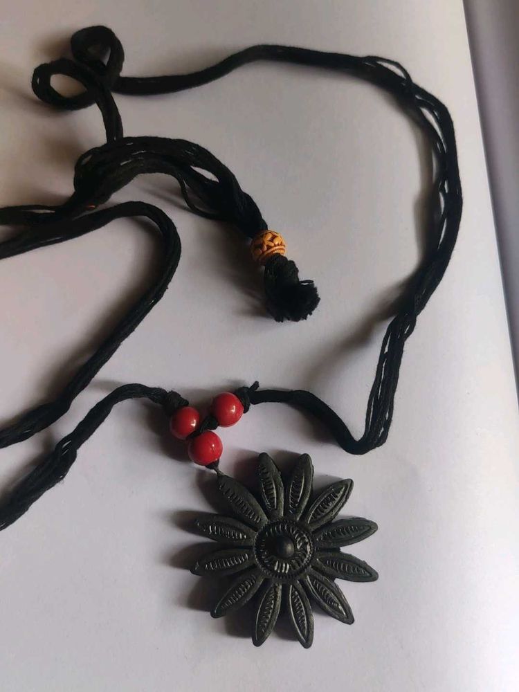 Bohemian Flower Pendant  Clay Necklace