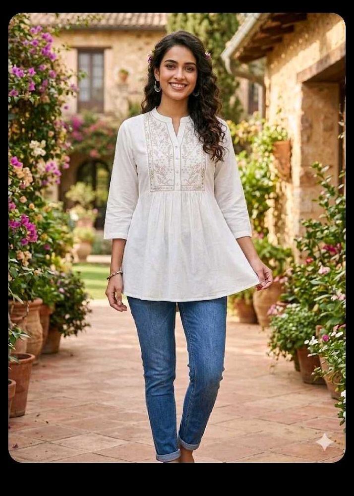 White Embroidered Tunic Top