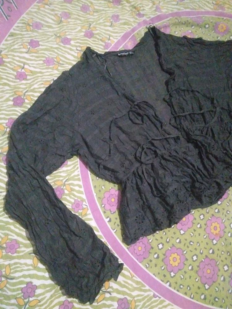 Flowy Dark Grey Ruffle Top