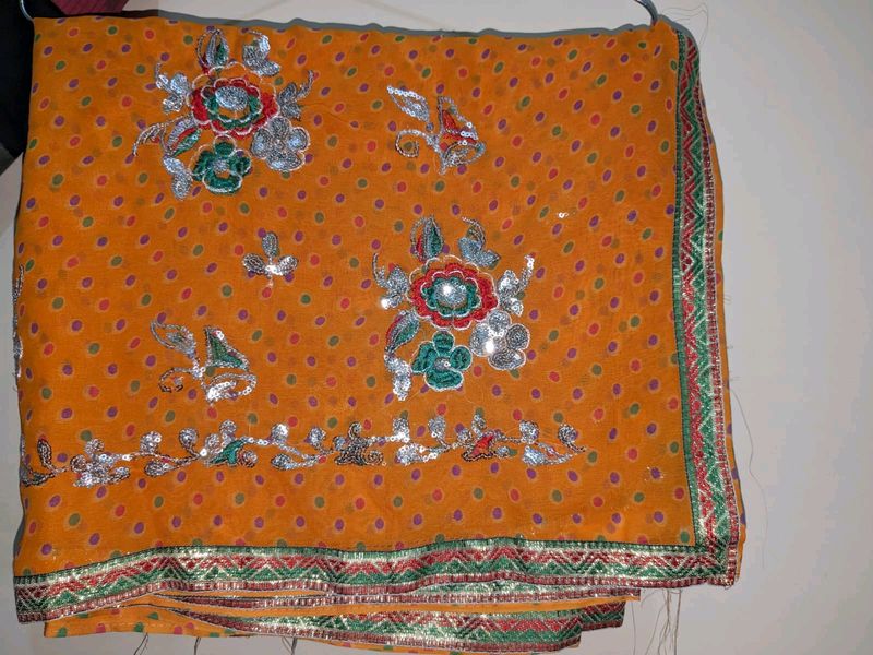 FREE DELIVERY NEW ORANGE SEQUINS SAREE